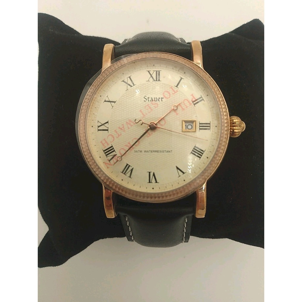 New In Box Stauer Buttonwood High Polished Gold Fused Stainless Watch
